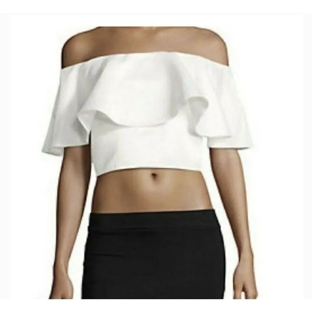 Women's Top BELLE BADGLEY MISCHKA Off Shoulder Nance White Color Size 4/36